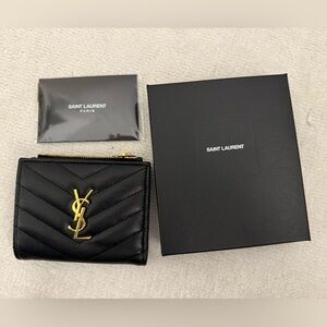 YSL Compact Bi-Fold Wallet in Black Quilted Leather